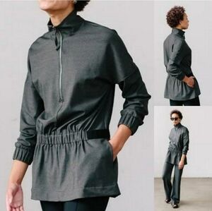 Epoque Evolution Half Zip Jersey Knit Cinch Waist Athleisure Mockneck Pullover